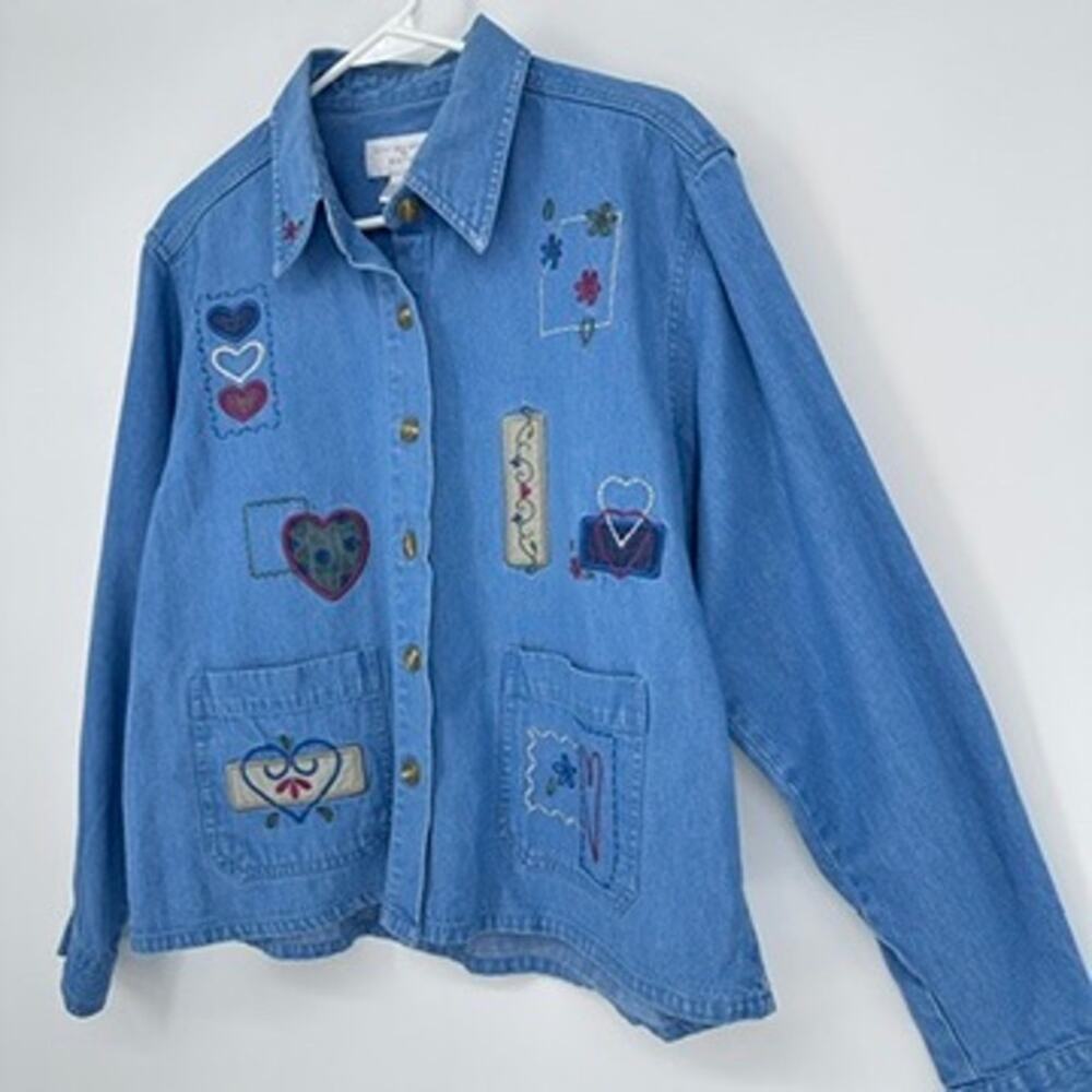 Christopher Banks Shirt Womens LARGE Vintage Embroidered Heart Country Grandma - Picture 5 of 10